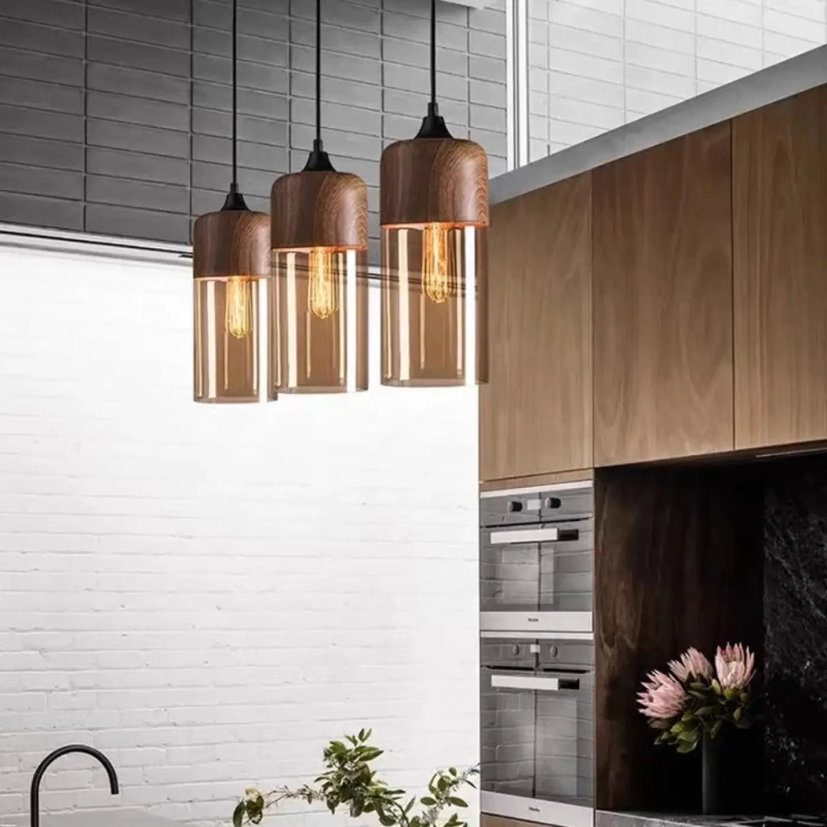 Lampa wisząca drewno szkło | Polara