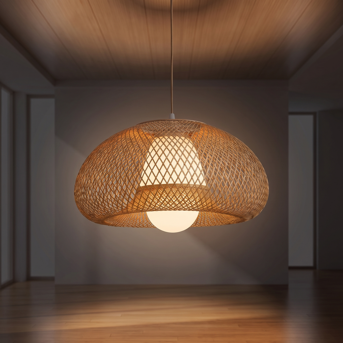 Lampa wisząca bambusowa | Leonza – zapalone światło