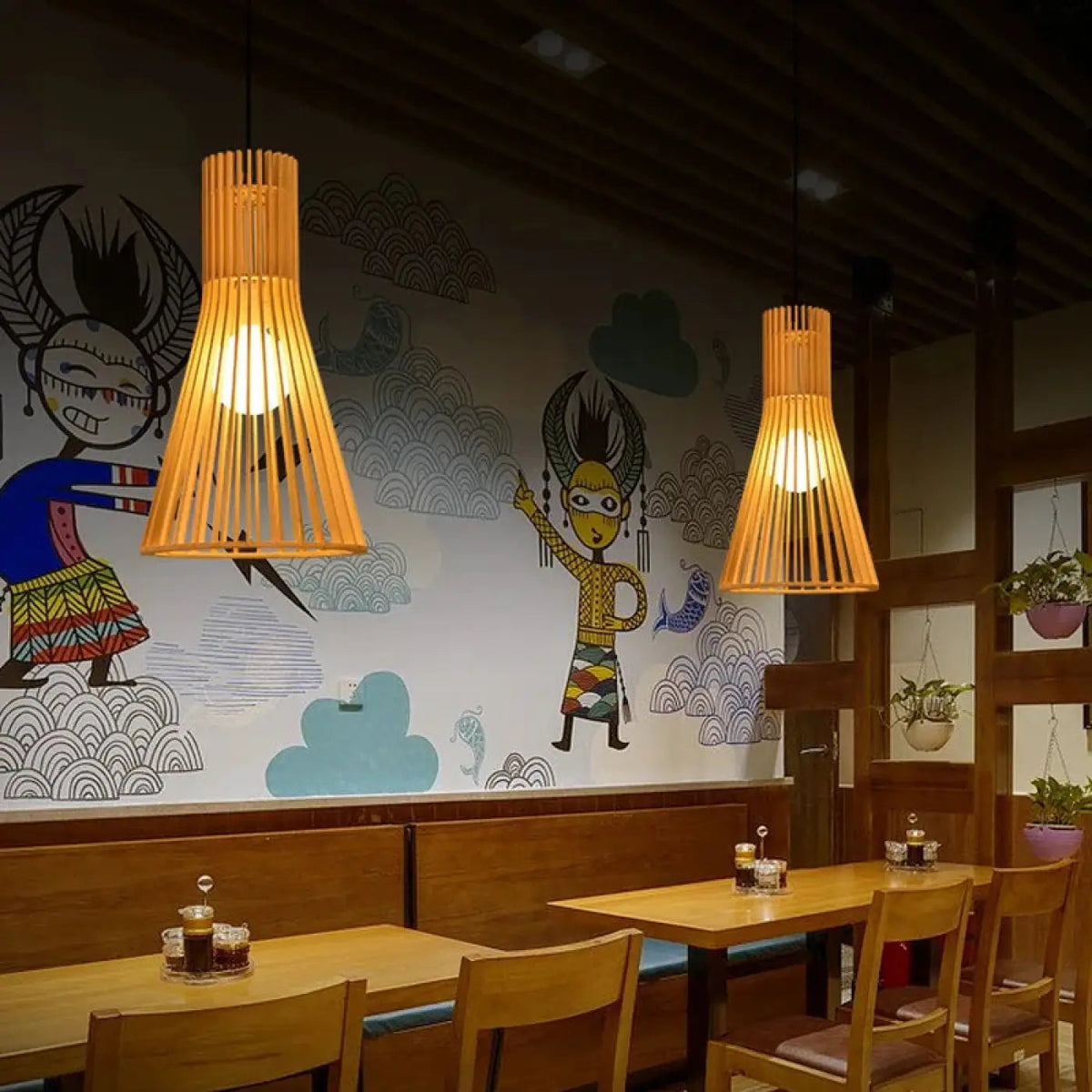 Lampa wisząca japońska drewniana stożkowa | Fiorita
