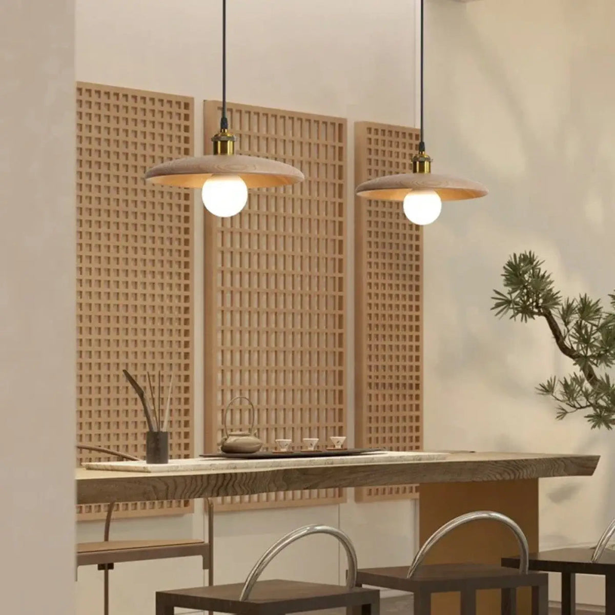 Lampa wisząca mosiężna drewniana kula | Pavilda