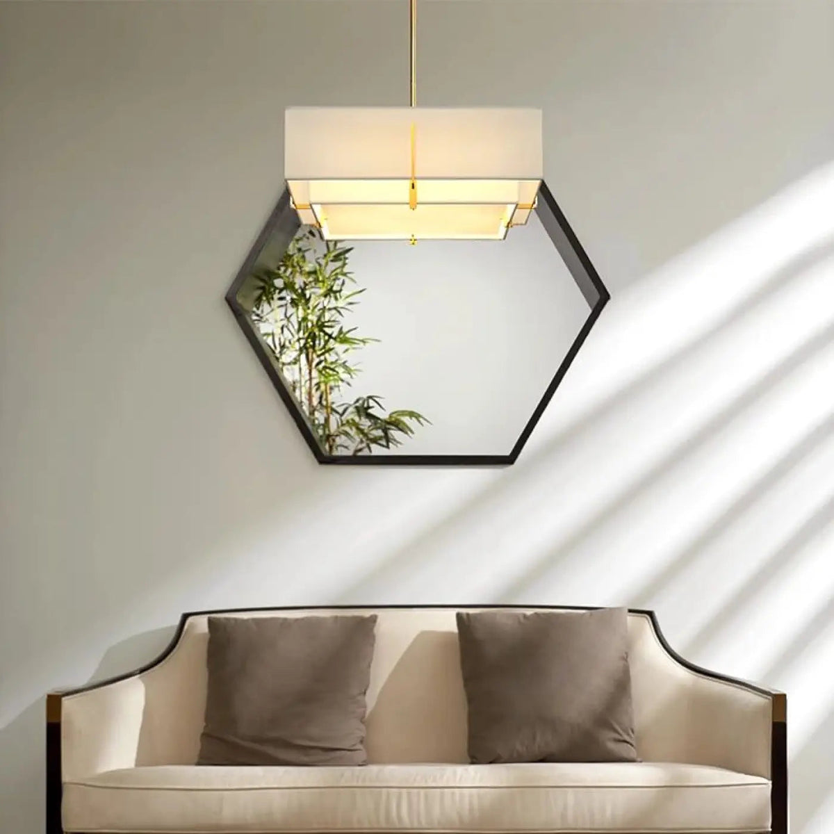 Lampa wisząca tkanina beżowa złota | Celalda