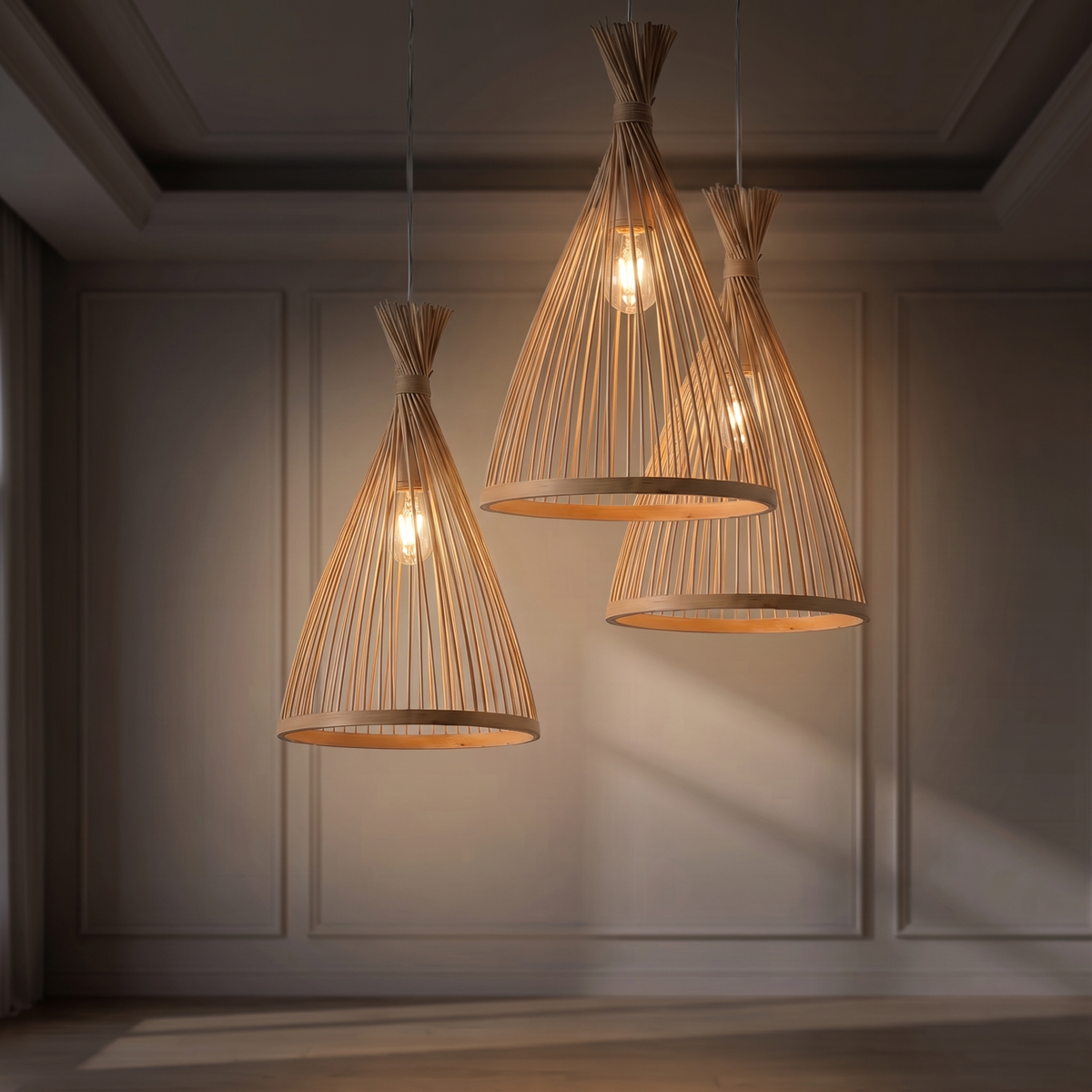 Lampa wisząca zen bambusowa stożkowa | Ostena