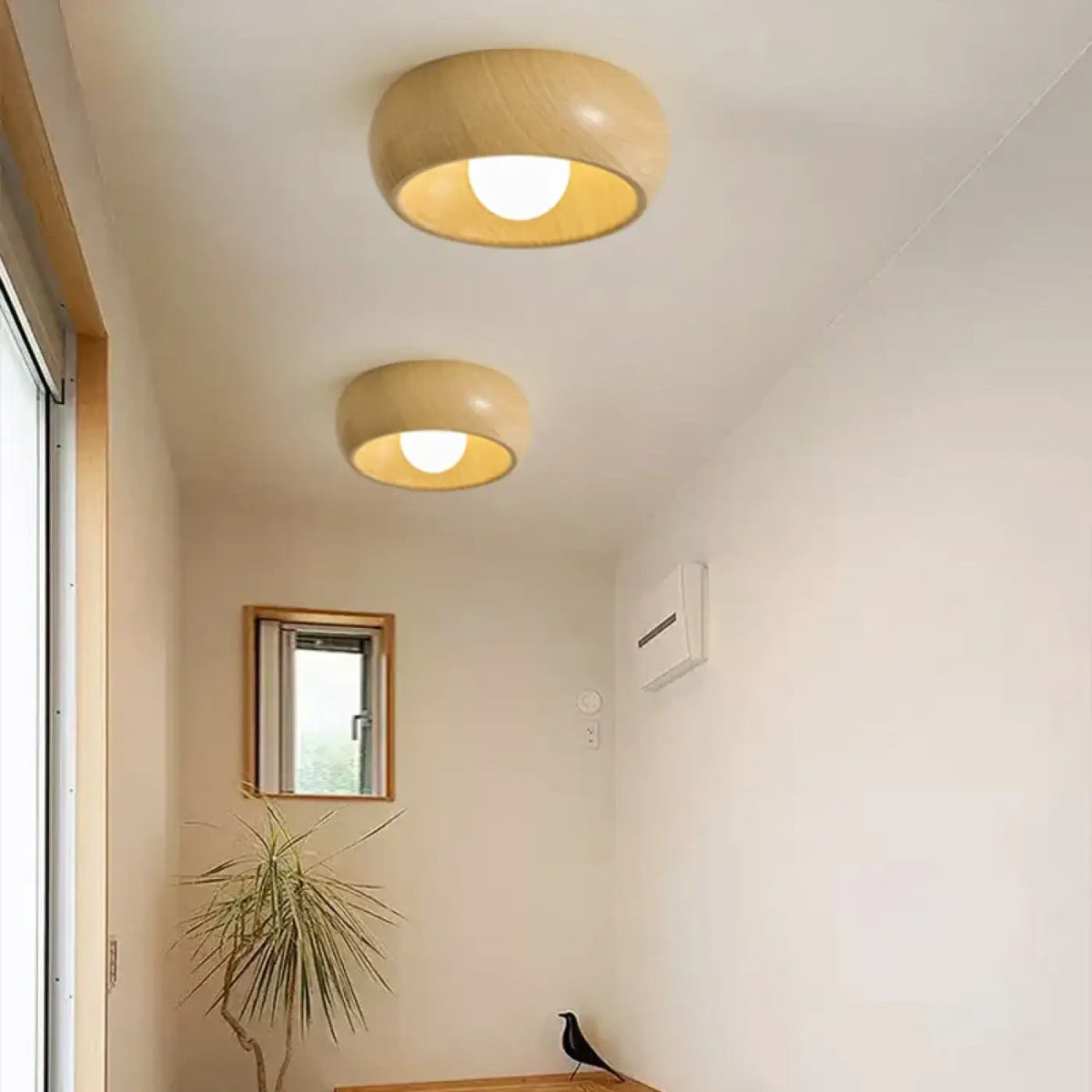 Plafon LED drewniany dwukolorowy w nowoczesnym stylu