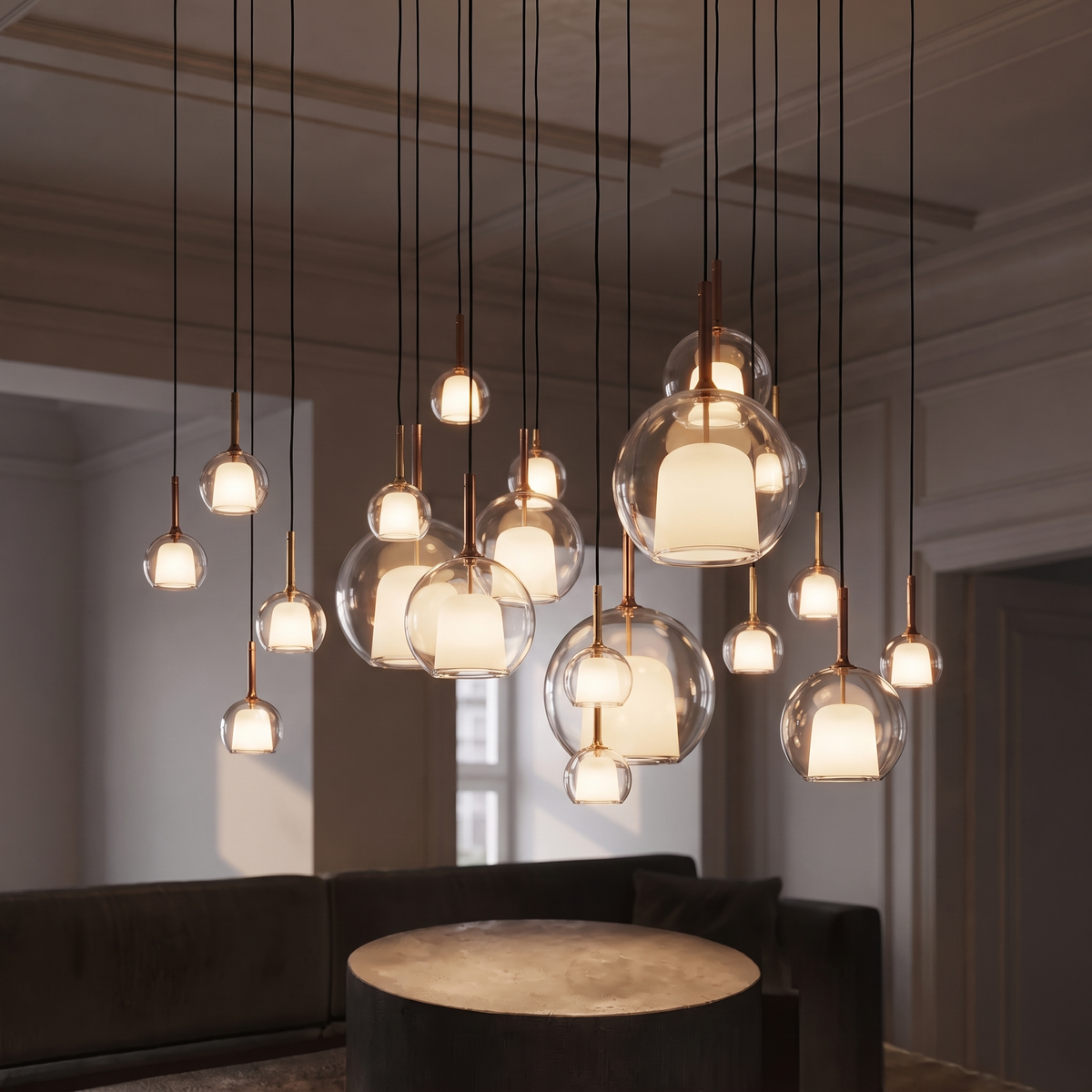 Żyrandol w stylu art deco | Dolara – zapalone światło