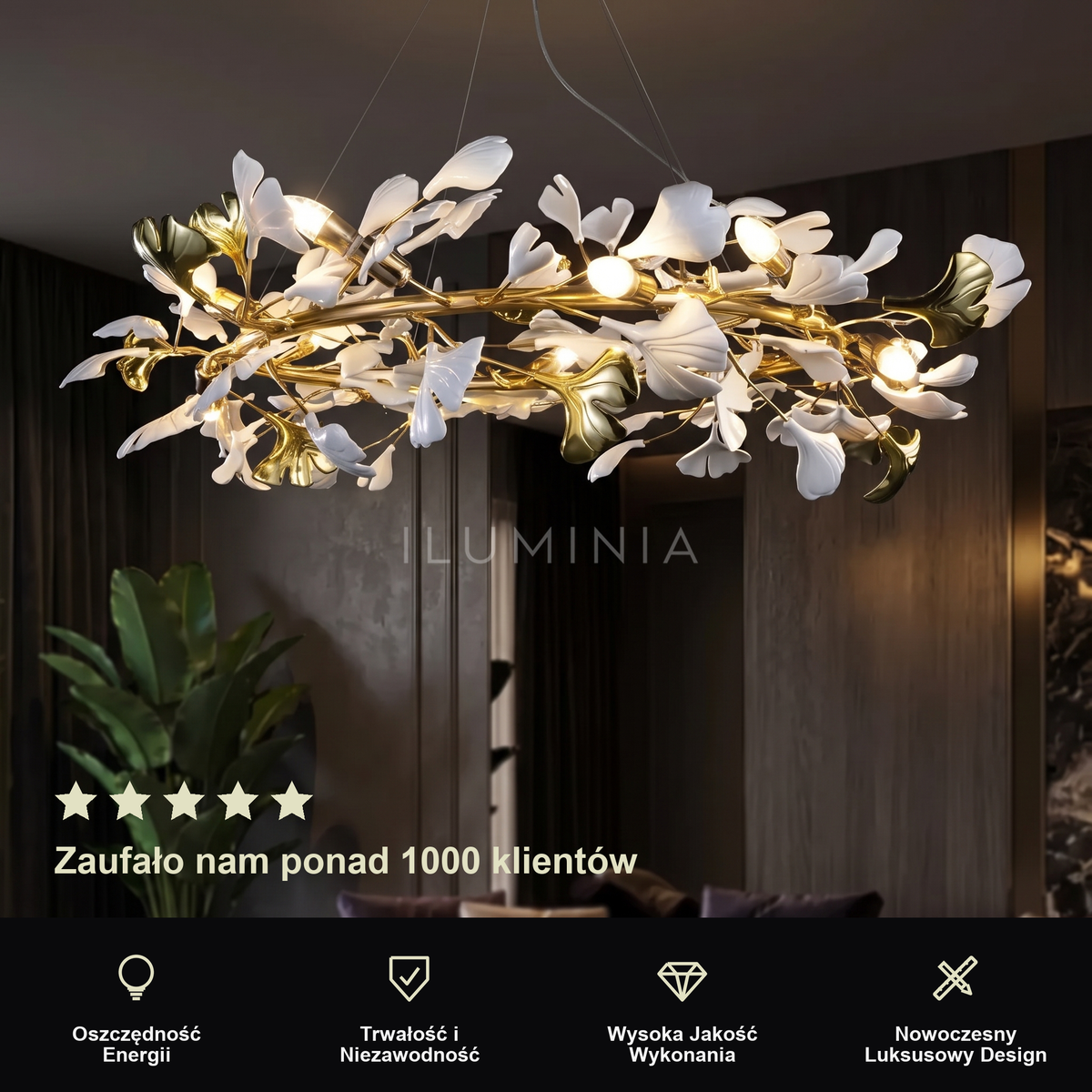 Biały żyrandol do salonu | Sienetta