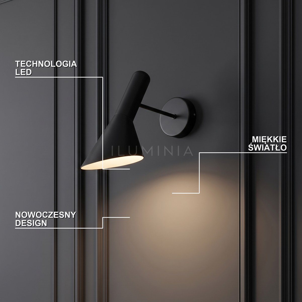 Czarny kinkiet do sypialni – nowoczesny LED | CONARO