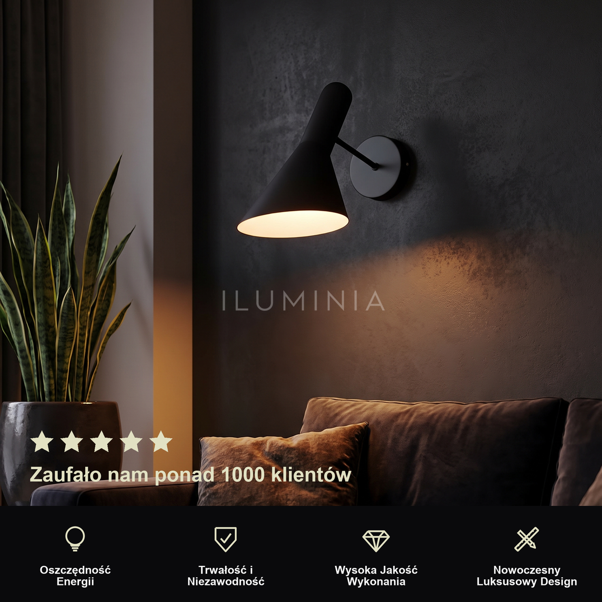 Czarny kinkiet do sypialni – nowoczesny LED | CONARO