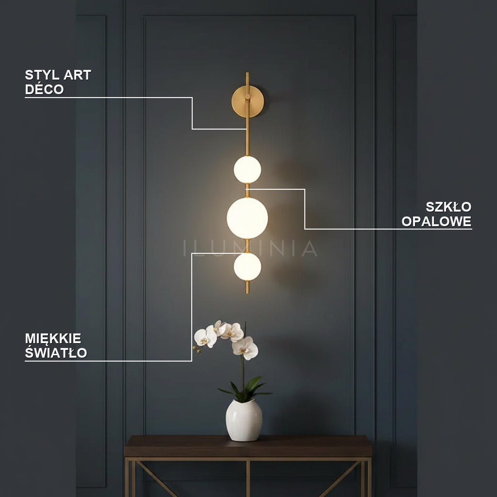Kinkiet art deco – LED, opalowe szkło do sypialni
