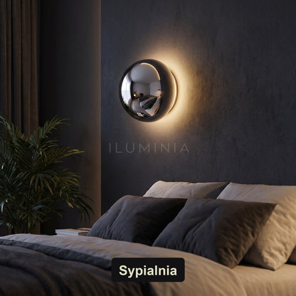 Kinkiet chrom – okrągła lampa LED | BOULIA – sypialnia