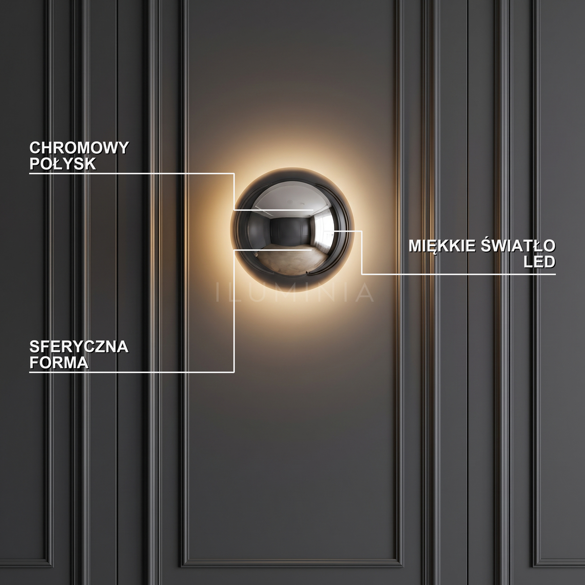 Kinkiet chrom – okrągła lampa LED | BOULIA – cechy i funkcje