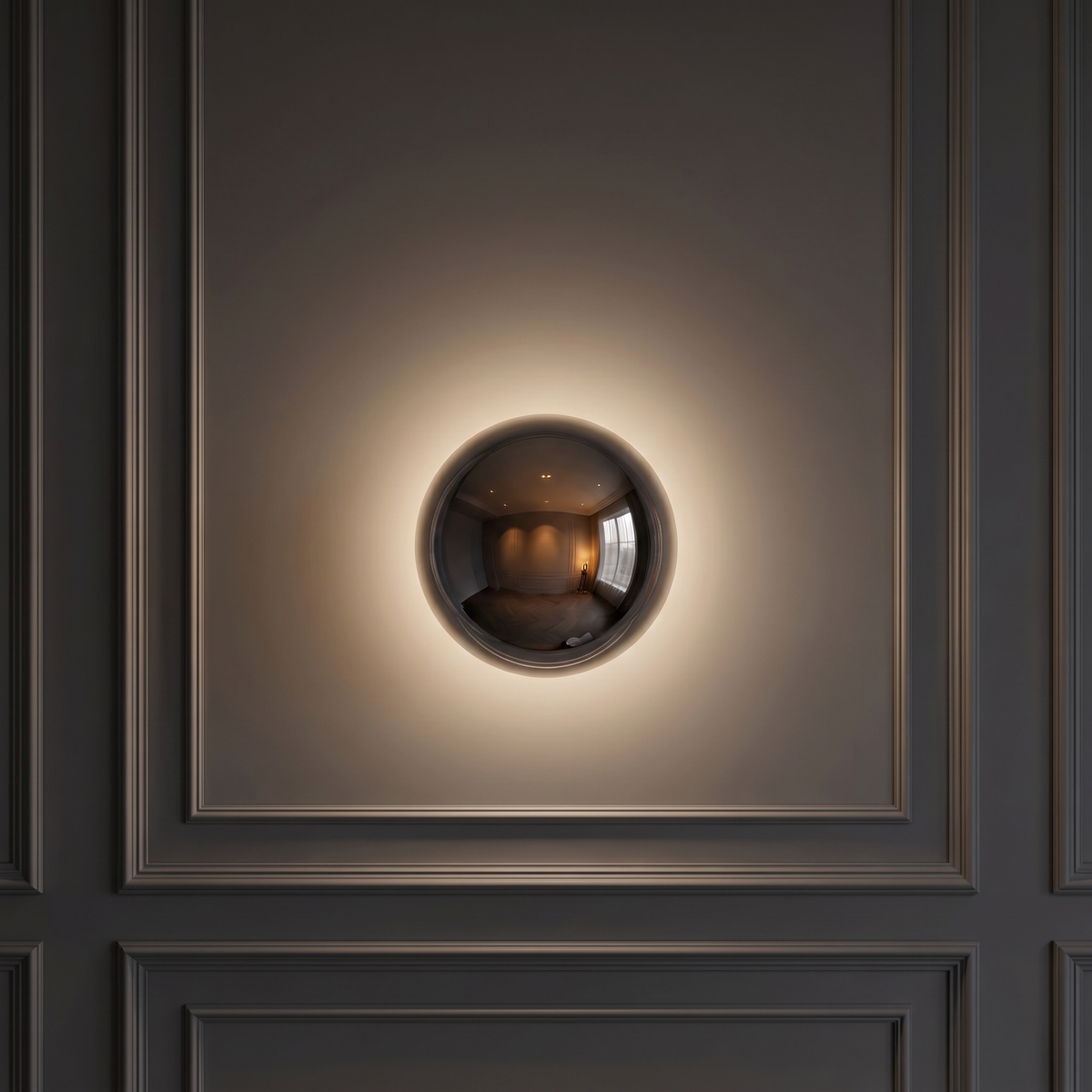 Kinkiet chrom – okrągła lampa LED | BOULIA – zapalone światło