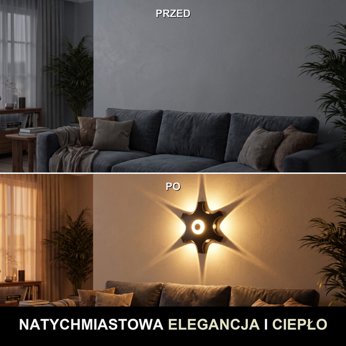 Kinkiet czarny led – gwiazda, dekoracyjny | MIFAH