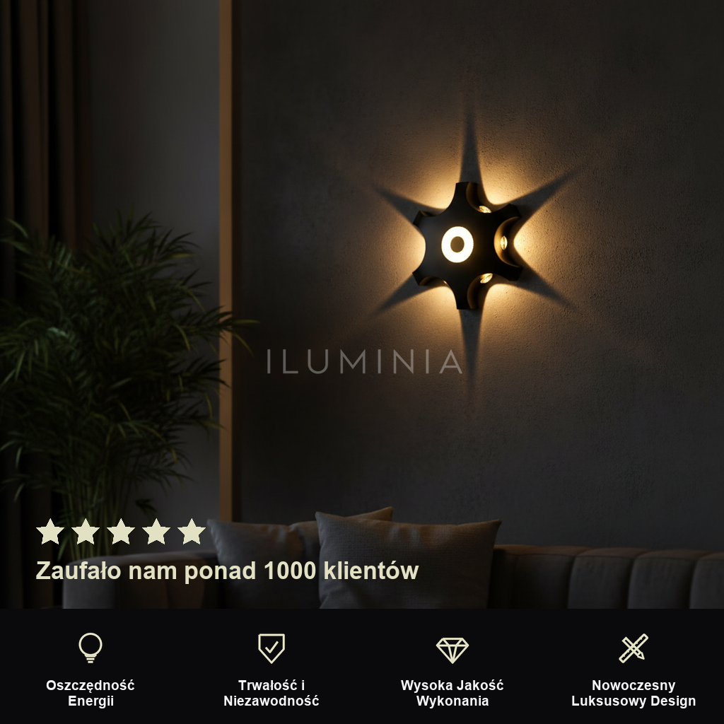 Kinkiet czarny led – gwiazda, dekoracyjny | MIFAH