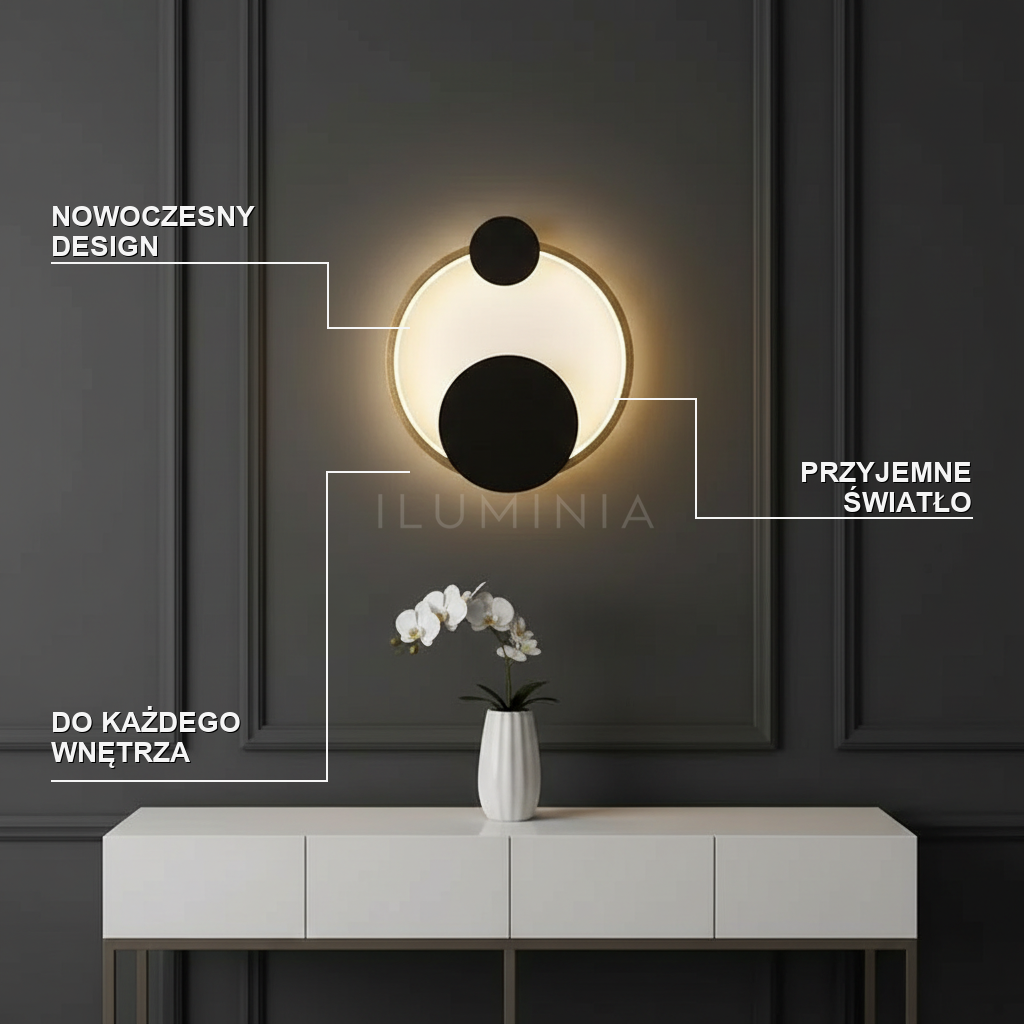 Kinkiet czarny okrągły – LED, minimalizm – ujęcie 2