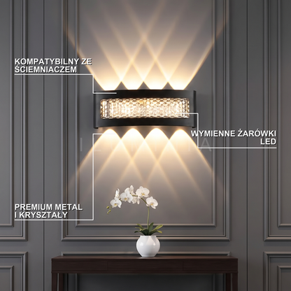 Kinkiet czarny z kryształkami – LED – ujęcie 3