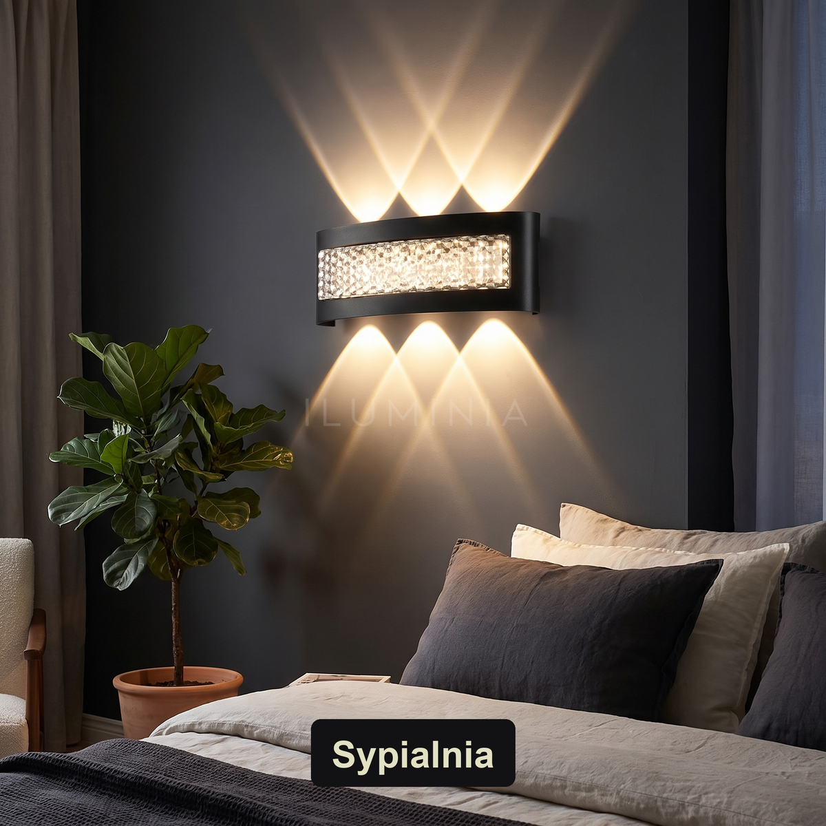 Kinkiet czarny z kryształkami – LED | SUTYRITE – sypialnia