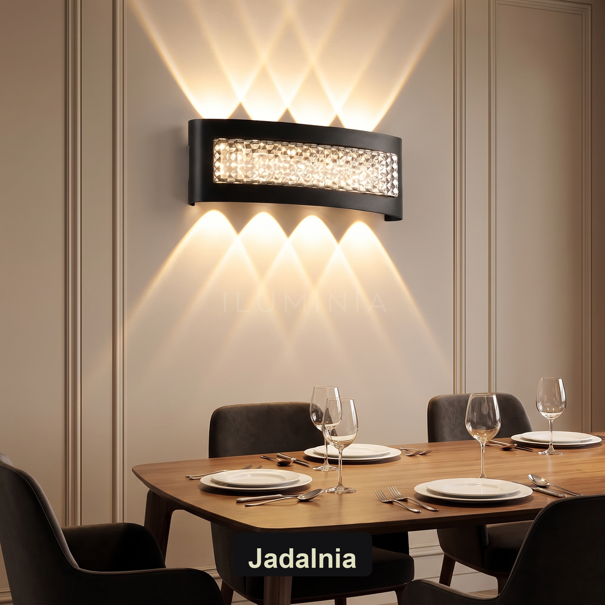 Kinkiet czarny z kryształkami – LED | SUTYRITE – jadalnia