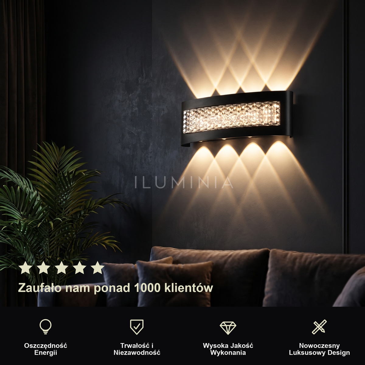 Kinkiet czarny z kryształkami – LED | SUTYRITE – prezentacja