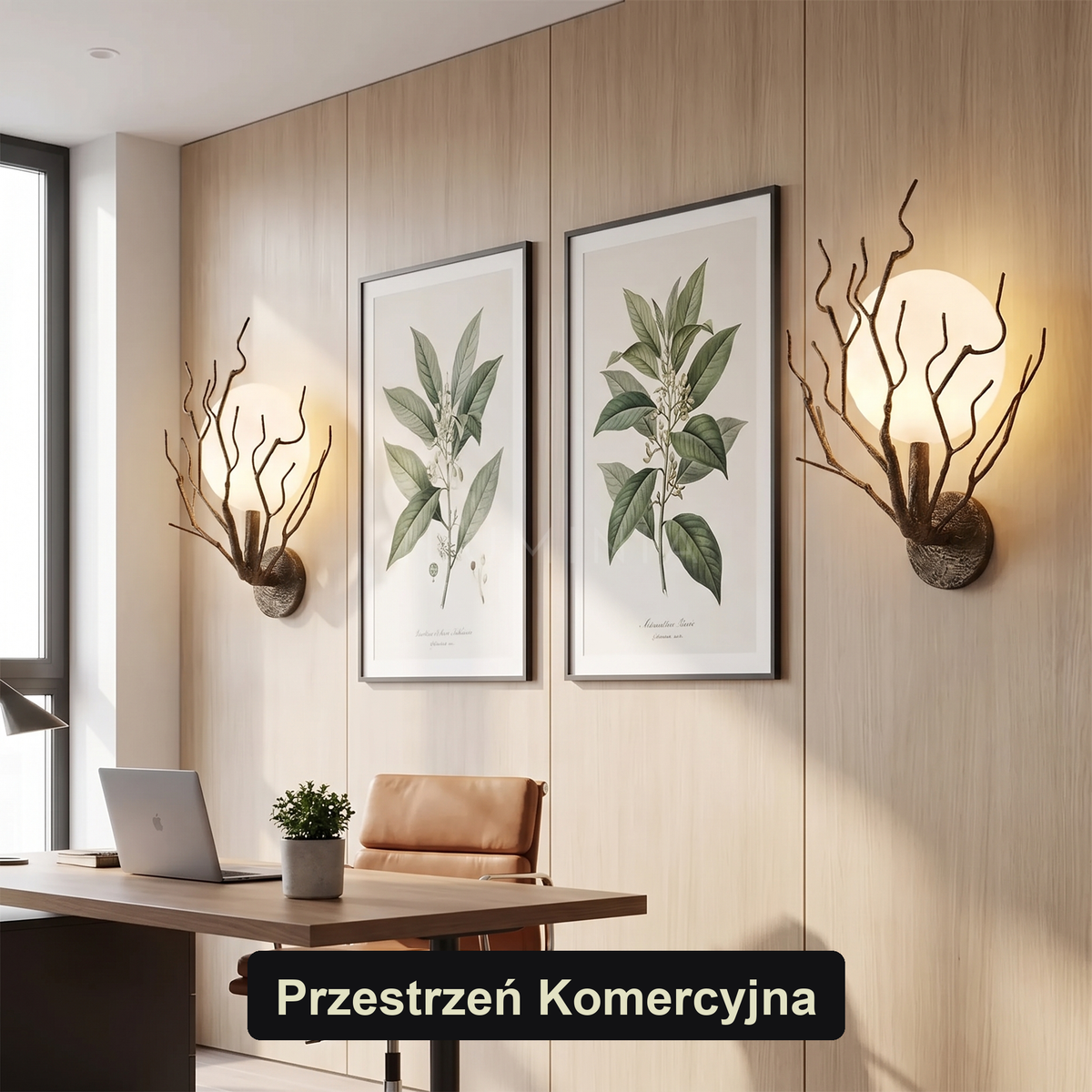 Kinkiet dekoracyjny – gałęzie i świecący globus | BRACHE – przestrzeń komercyjna