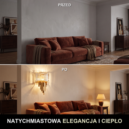 Kinkiet do salonu glamour – kryształowy postmodern | PRISMA – przed i po
