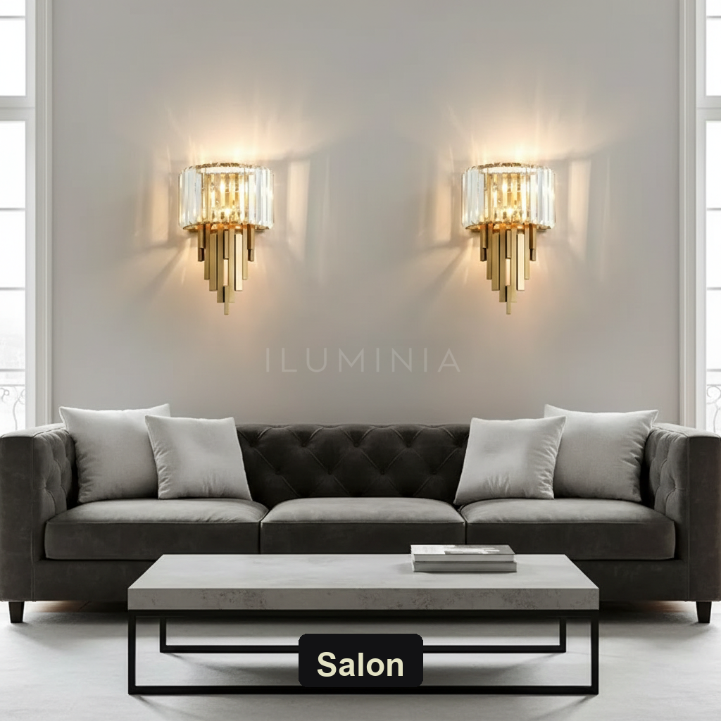 Kinkiet do salonu glamour – kryształowy postmodern | PRISMA – salon