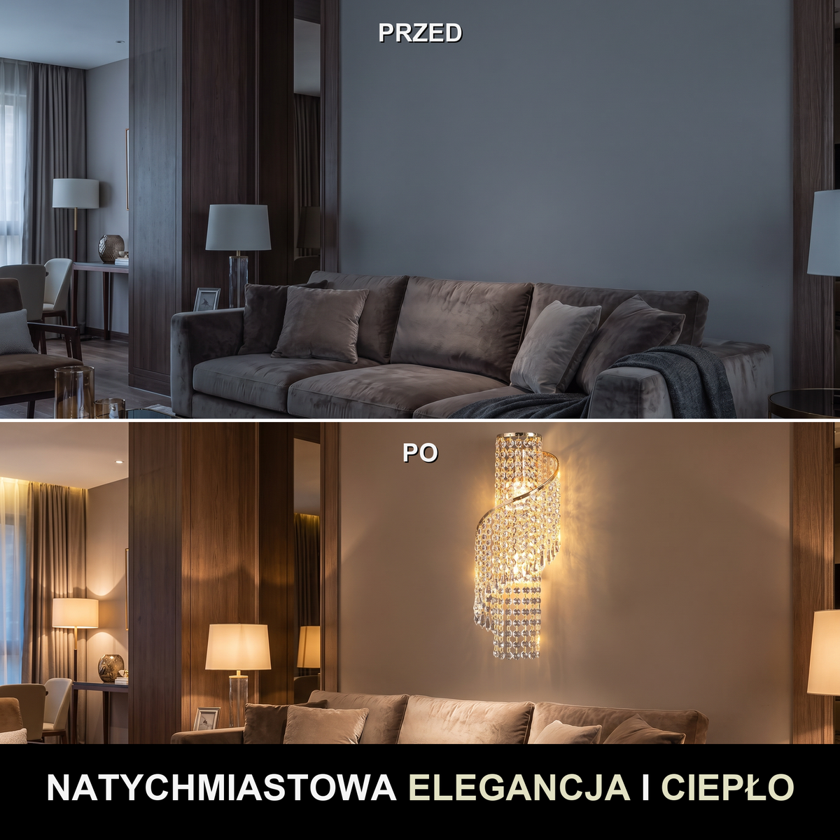 Kinkiet glamour – kryształowy z frędzlem | NAPPA – przed i po