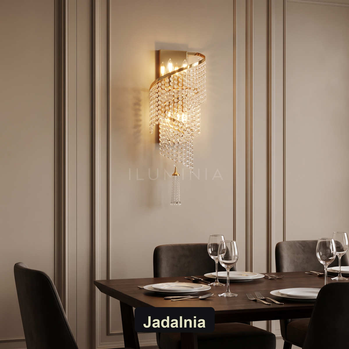 Kinkiet glamour – kryształowy z frędzlem | NAPPA – jadalnia