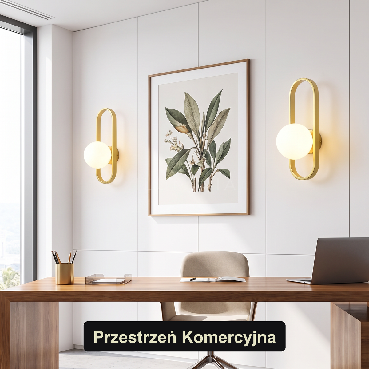 Kinkiet glamour złoty – owalny z białym globusem | ORVANA