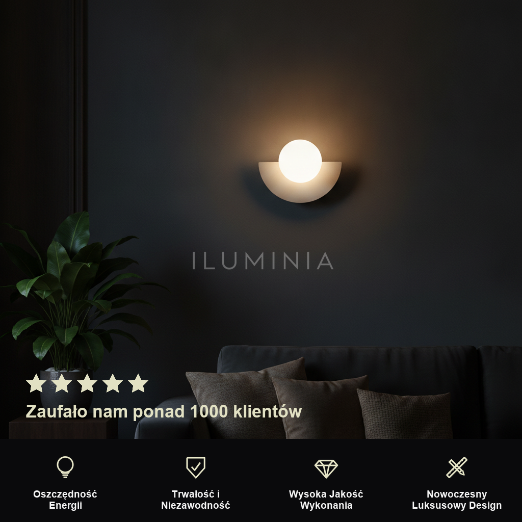 Kinkiet kula biała – LED, kute żelazo do salonu