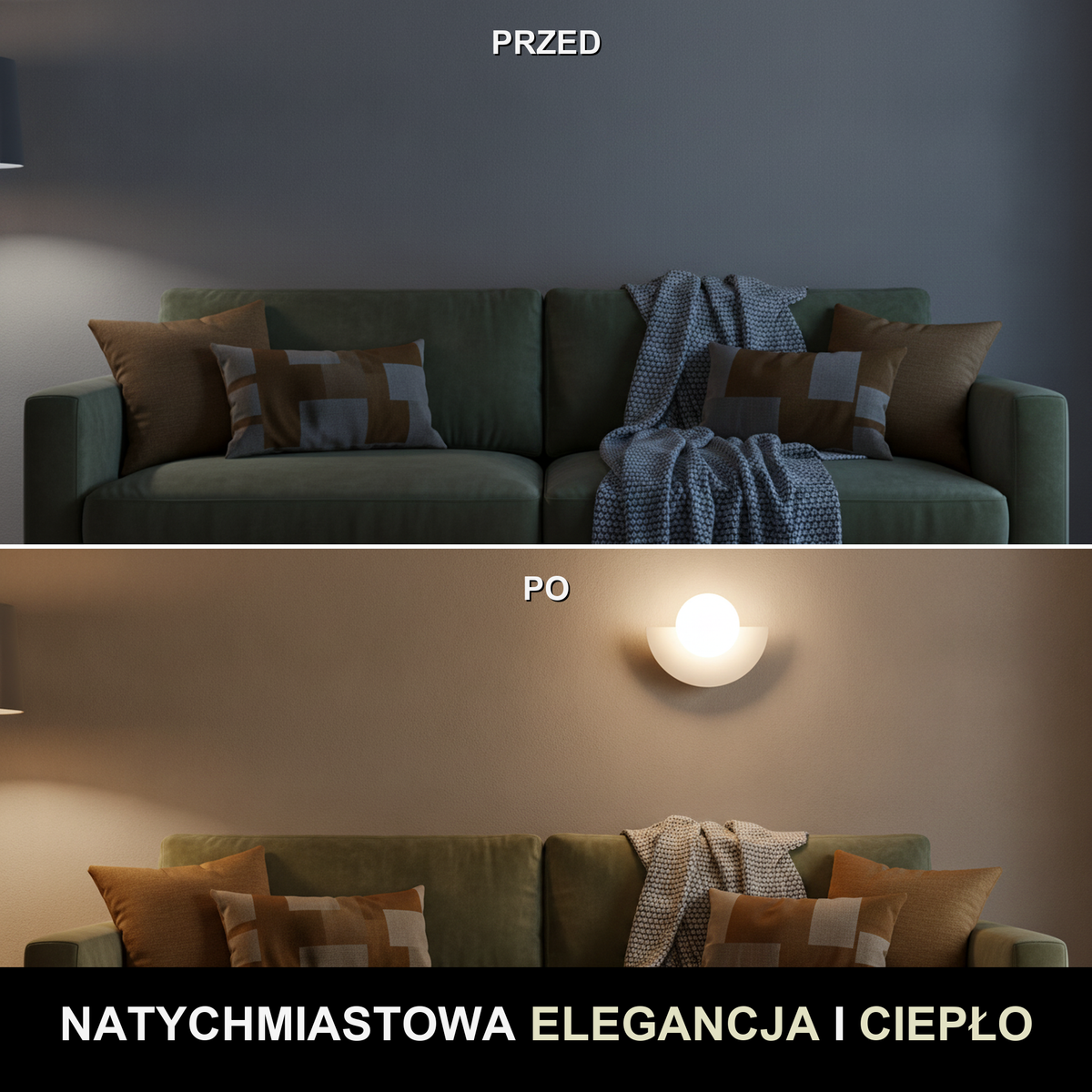 Kinkiet kula biała – LED, kute żelazo – ujęcie 2