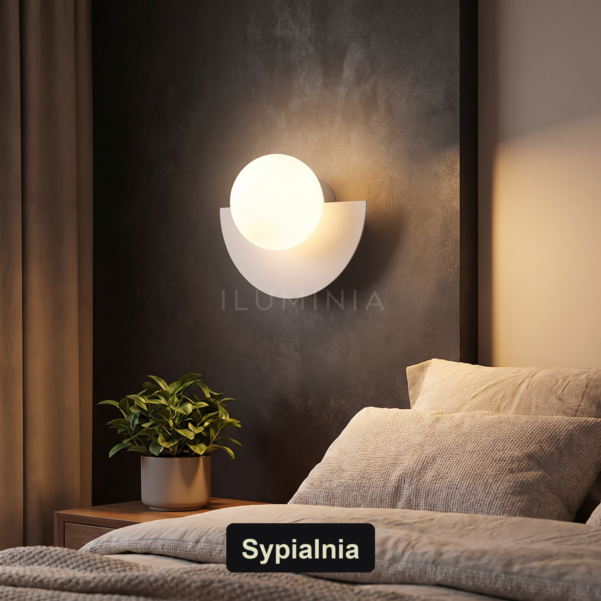 Kinkiet kula biała – LED, kute żelazo | SFERA – sypialnia