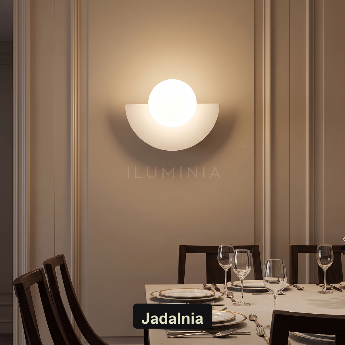 Kinkiet kula biała – LED, kute żelazo | SFERA – jadalnia