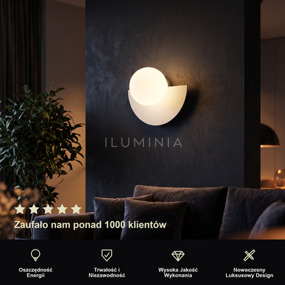 Kinkiet kula biała – LED, kute żelazo | SFERA – prezentacja