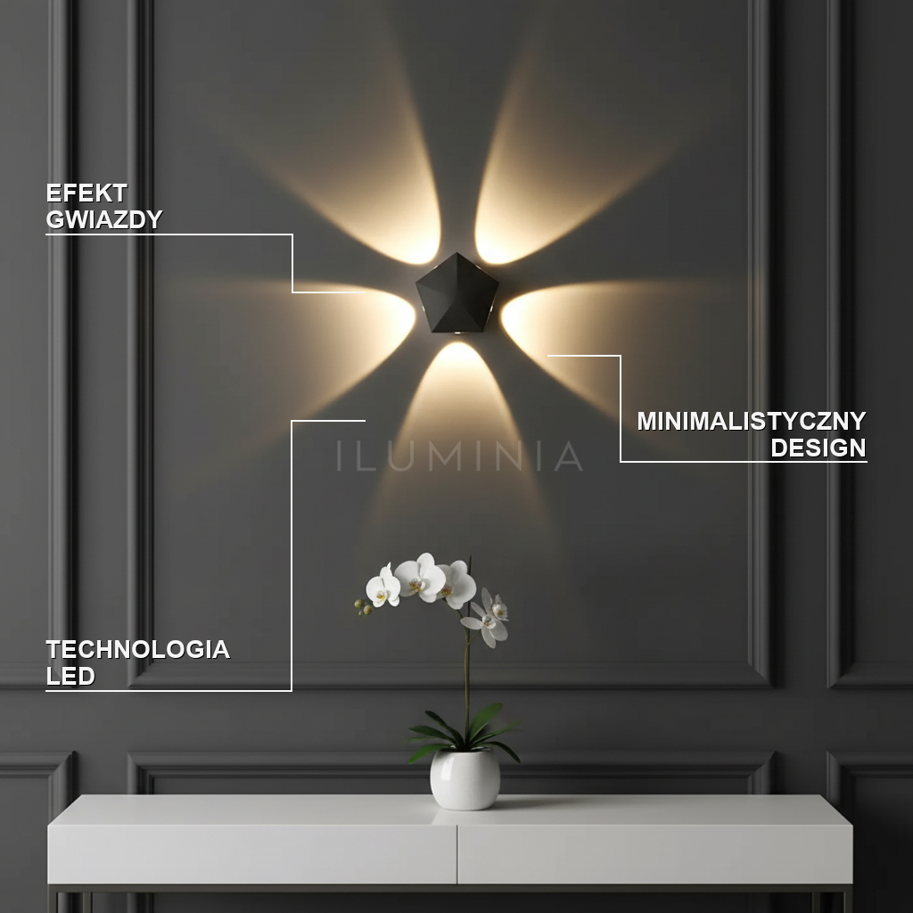 Kinkiet led czarny – efekt halo, minimalizm – ujęcie 2