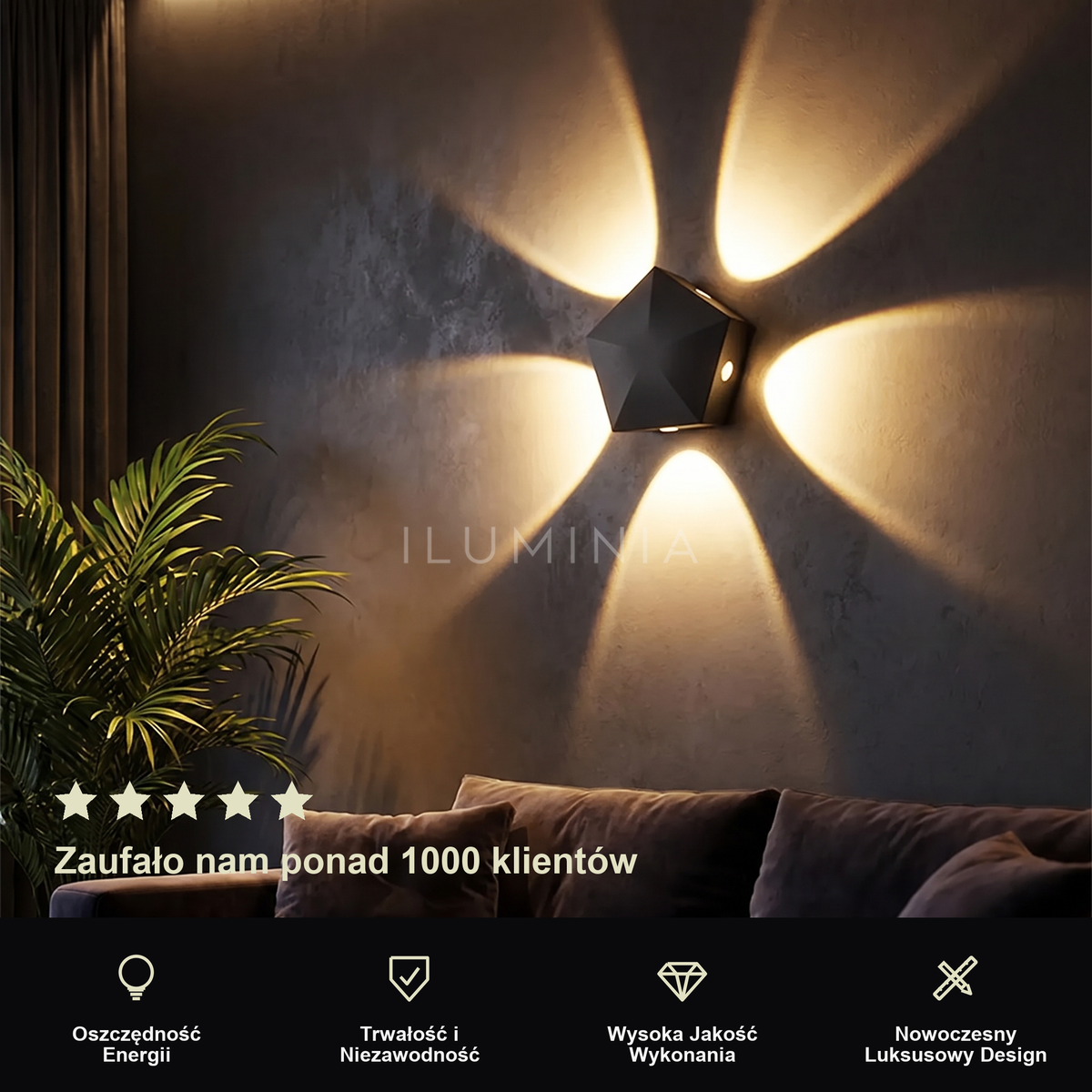 Kinkiet led czarny – efekt halo, minimalizm | SUDULI