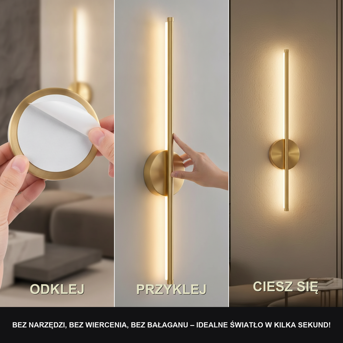 Kinkiet led na baterie – bezprzewodowy, magnetyczny – ujęcie 3
