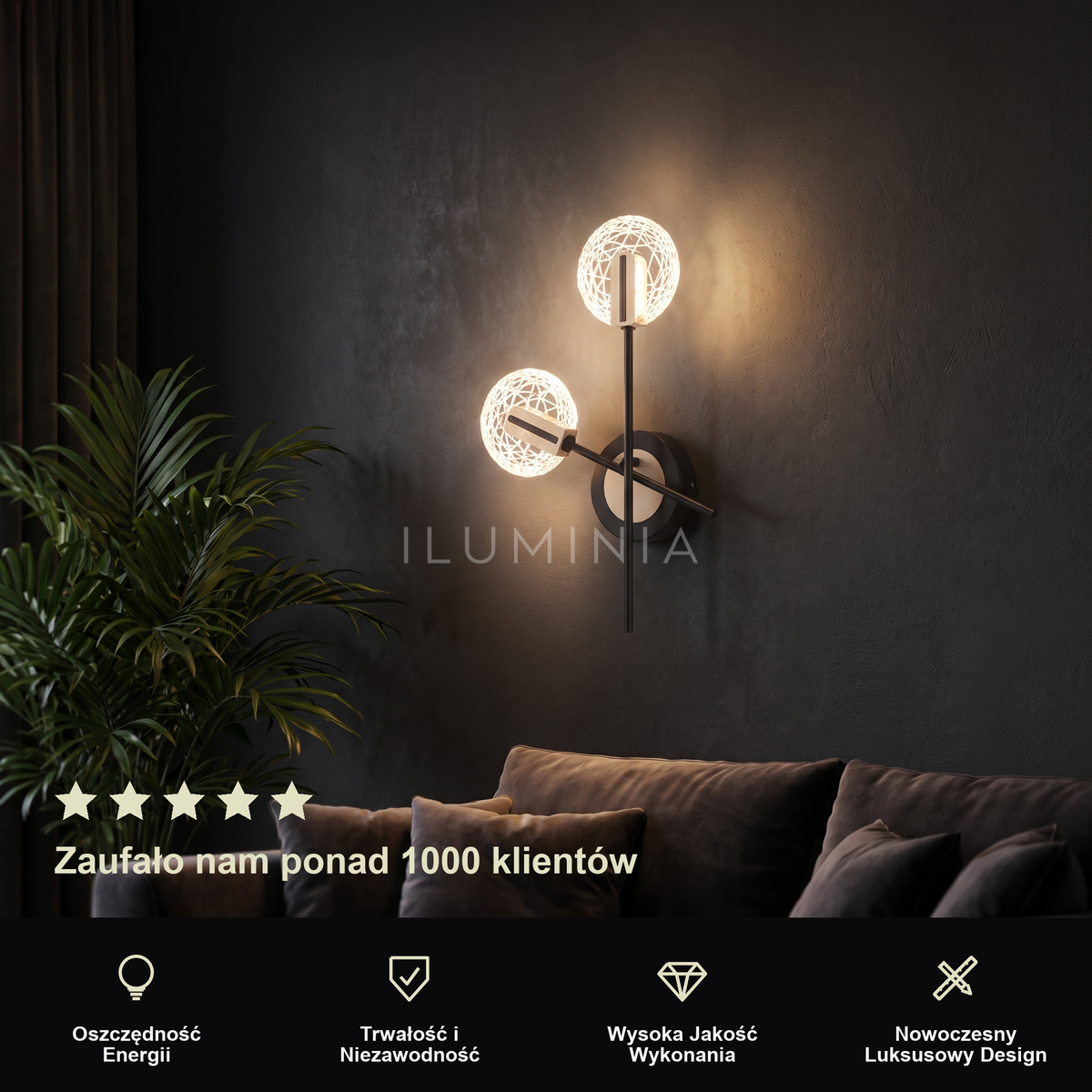 Kinkiet led na ścianę – designerski, energooszczędny | NOIVAR