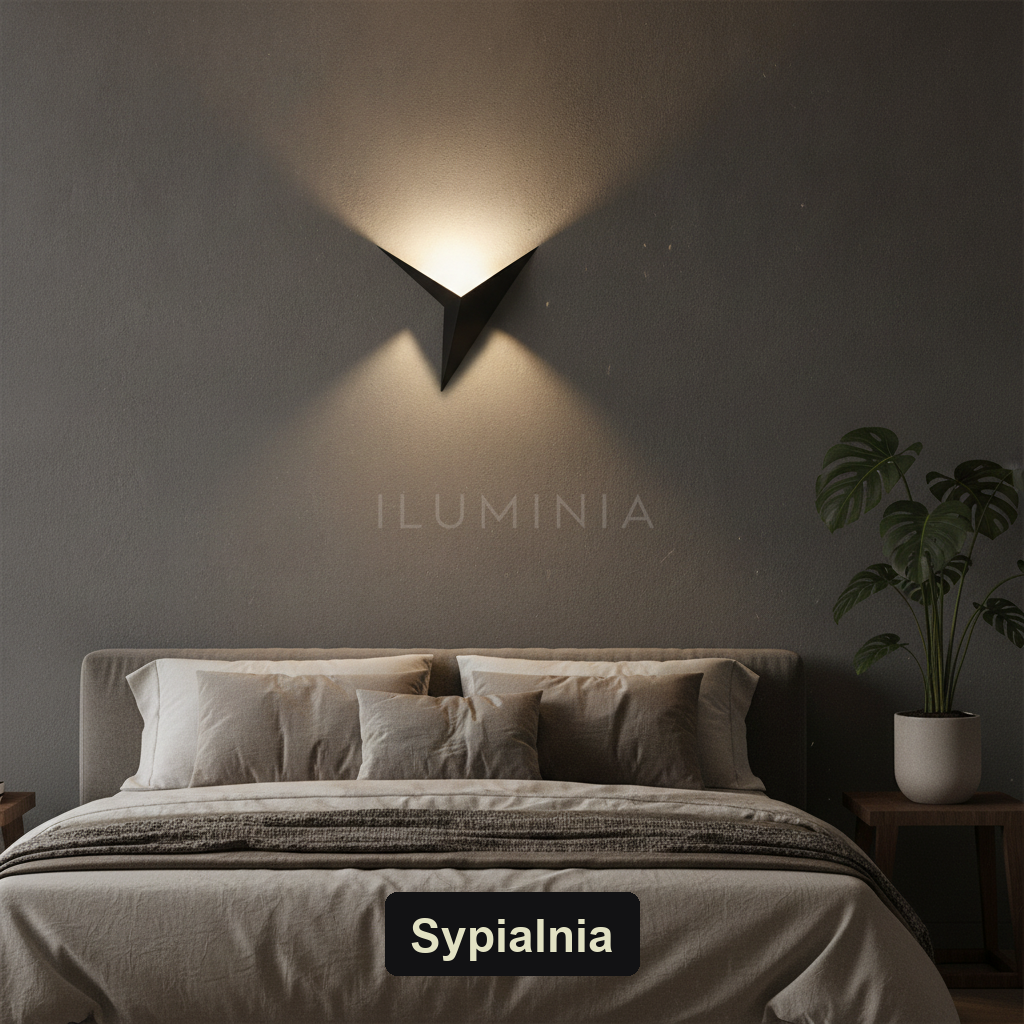 Kinkiet led nowoczesny – trójkąt, minimalizm | TRIA – sypialnia