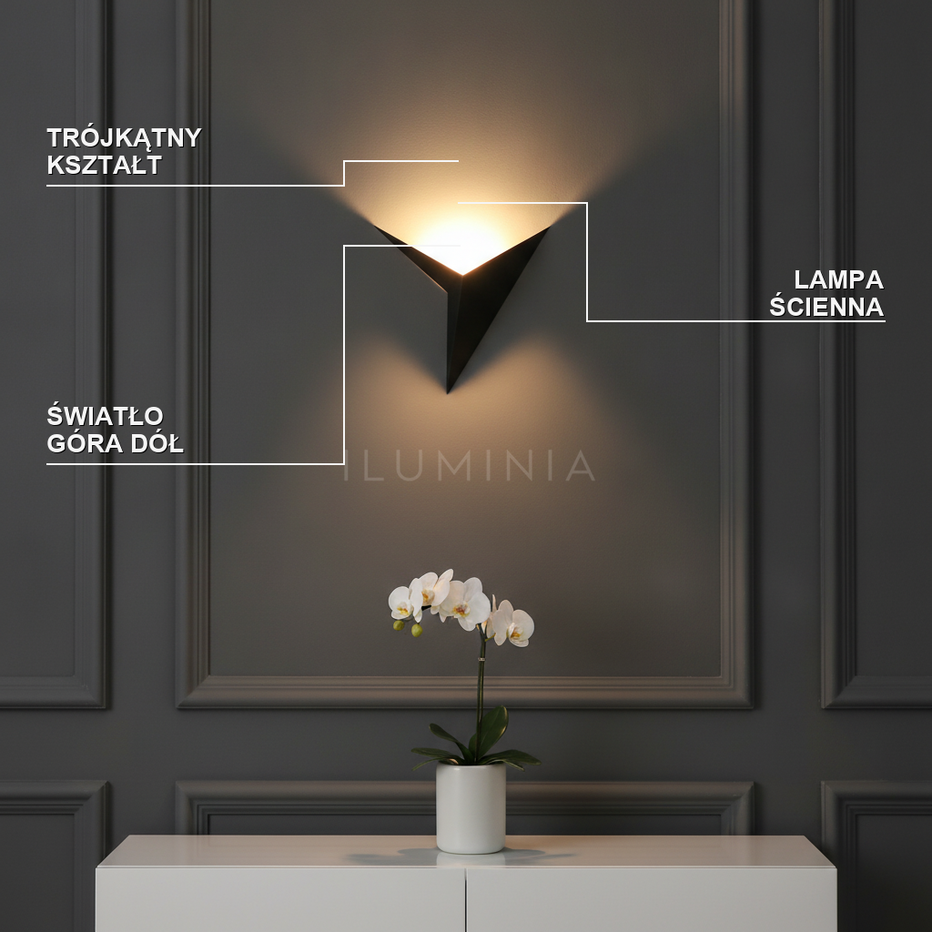 Kinkiet led nowoczesny – trójkąt, minimalizm | TRIA – cechy i funkcje