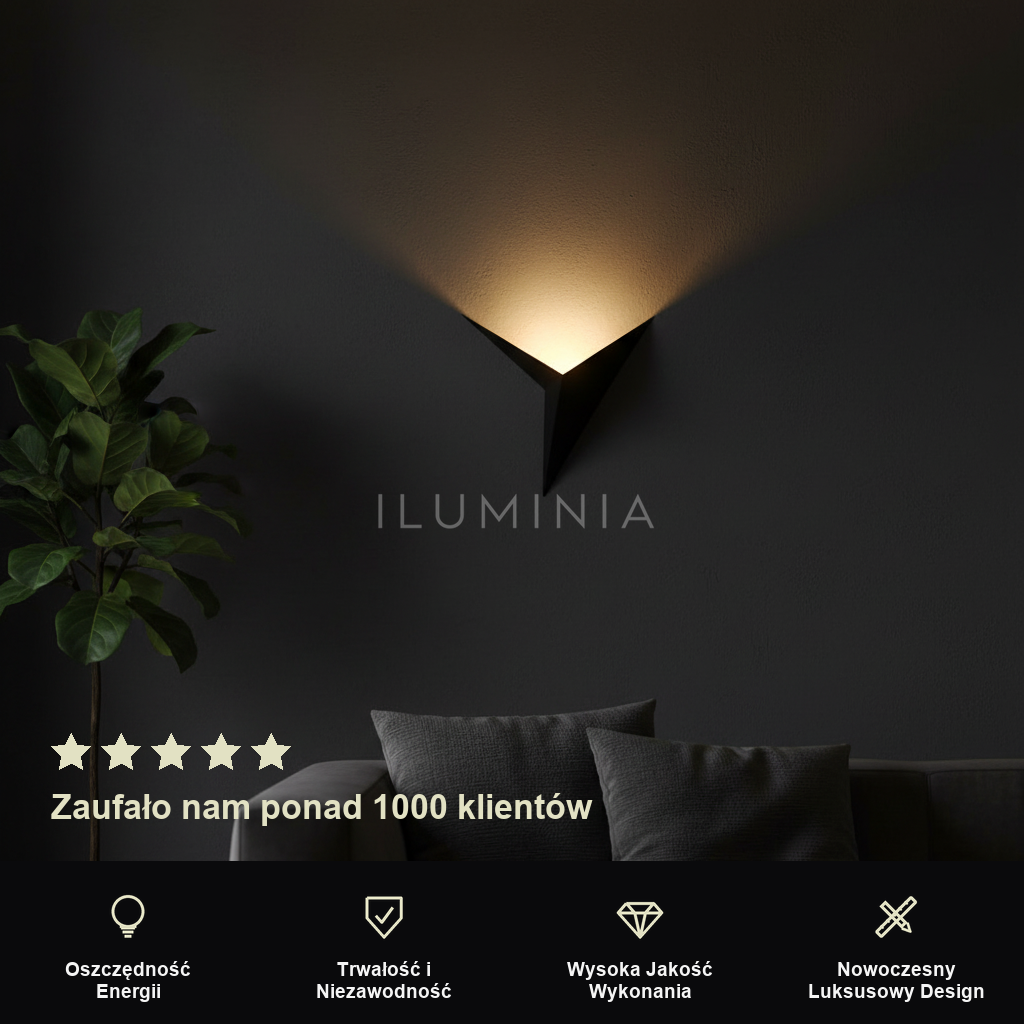 Kinkiet led nowoczesny – trójkąt, minimalizm | TRIA – prezentacja