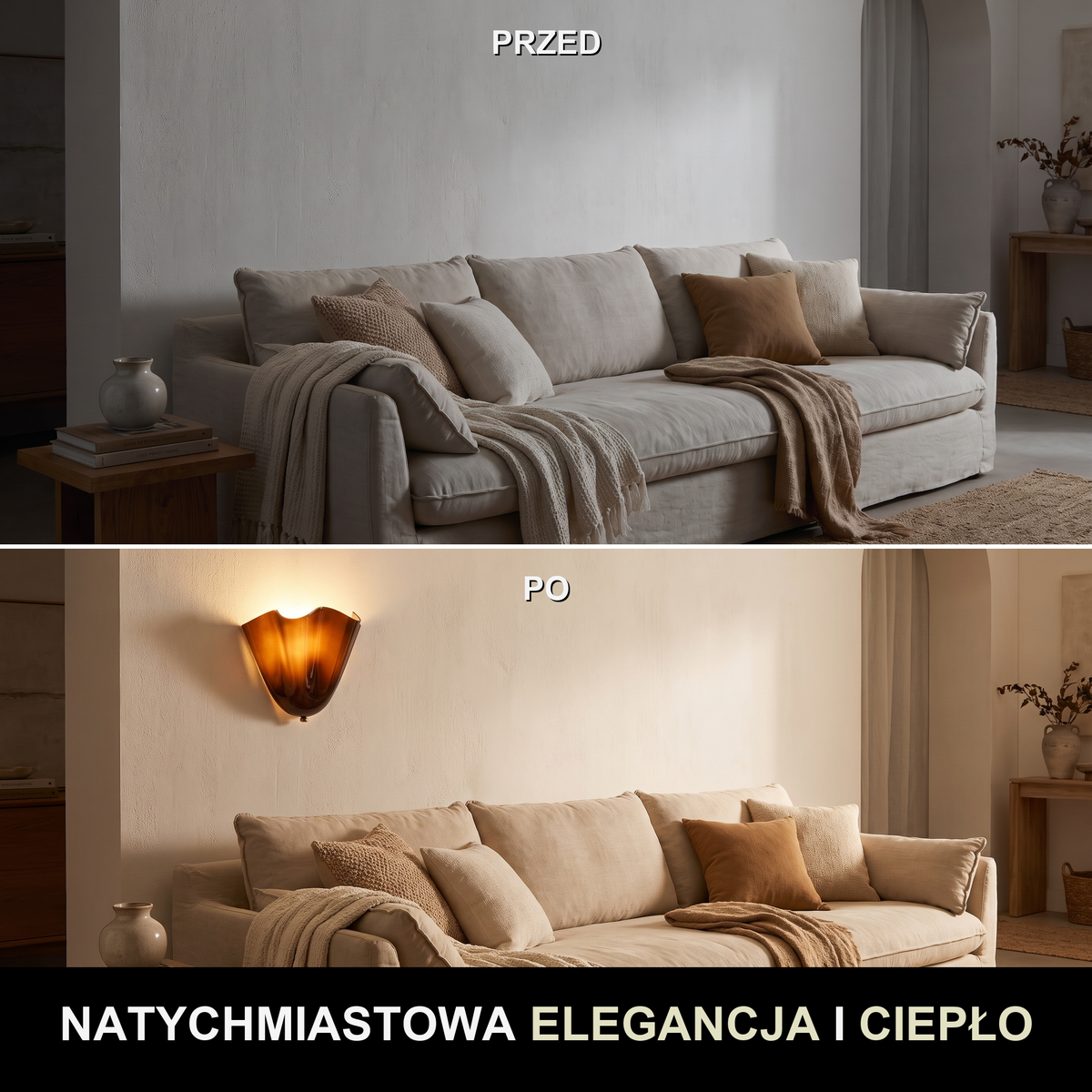 Kinkiet muszla – szklany, nadmorski | COCHIC – przed i po