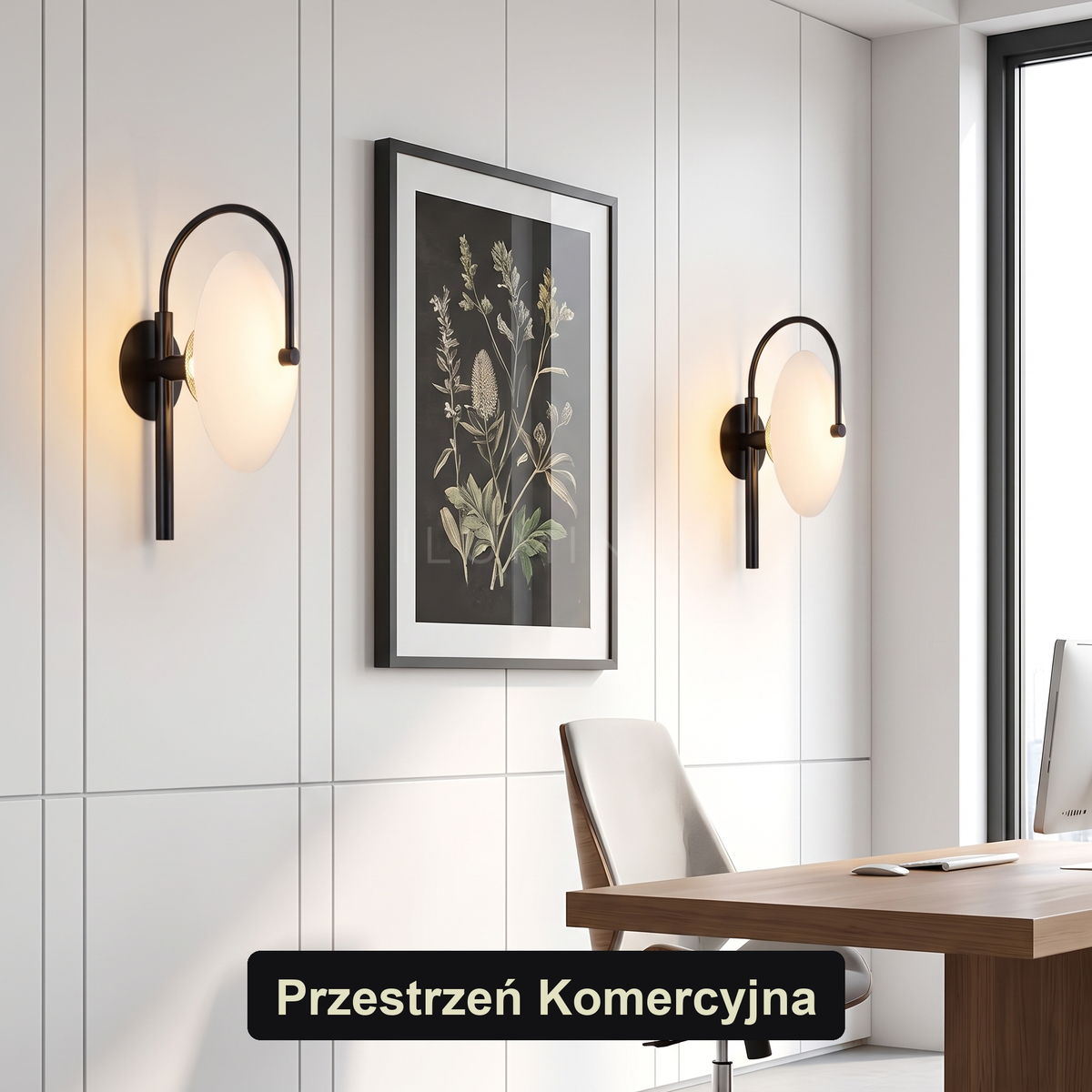 Kinkiet nowoczesny czarny – biały dyfuzor | DIFFU – przestrzeń komercyjna