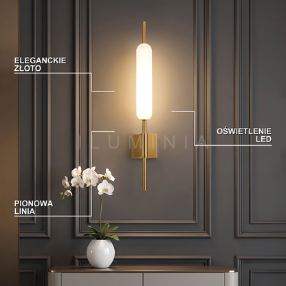 Kinkiet pionowy led – złoty, elegancki – ujęcie 3
