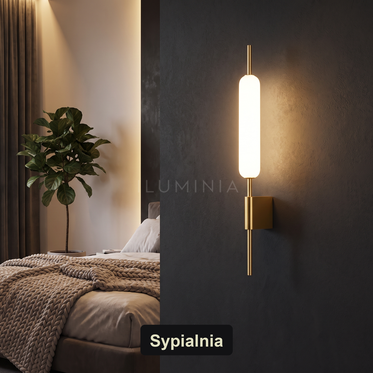 Kinkiet pionowy led – złoty, elegancki | AURIVECZ
