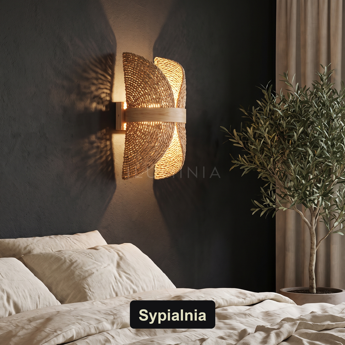 Kinkiet rattanowy – naturalny, boho | ROUFIN – sypialnia