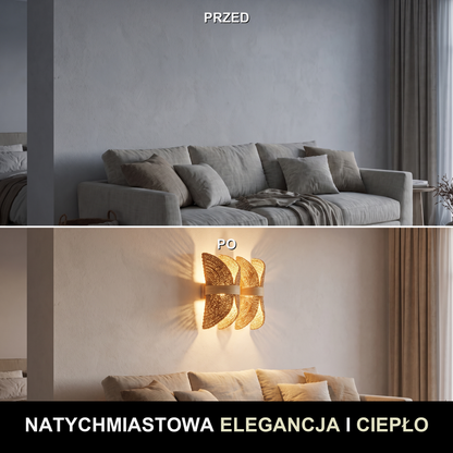 Kinkiet rattanowy – naturalny, boho | ROUFIN – przed i po