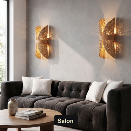 Kinkiet rattanowy – naturalny, boho | ROUFIN – salon