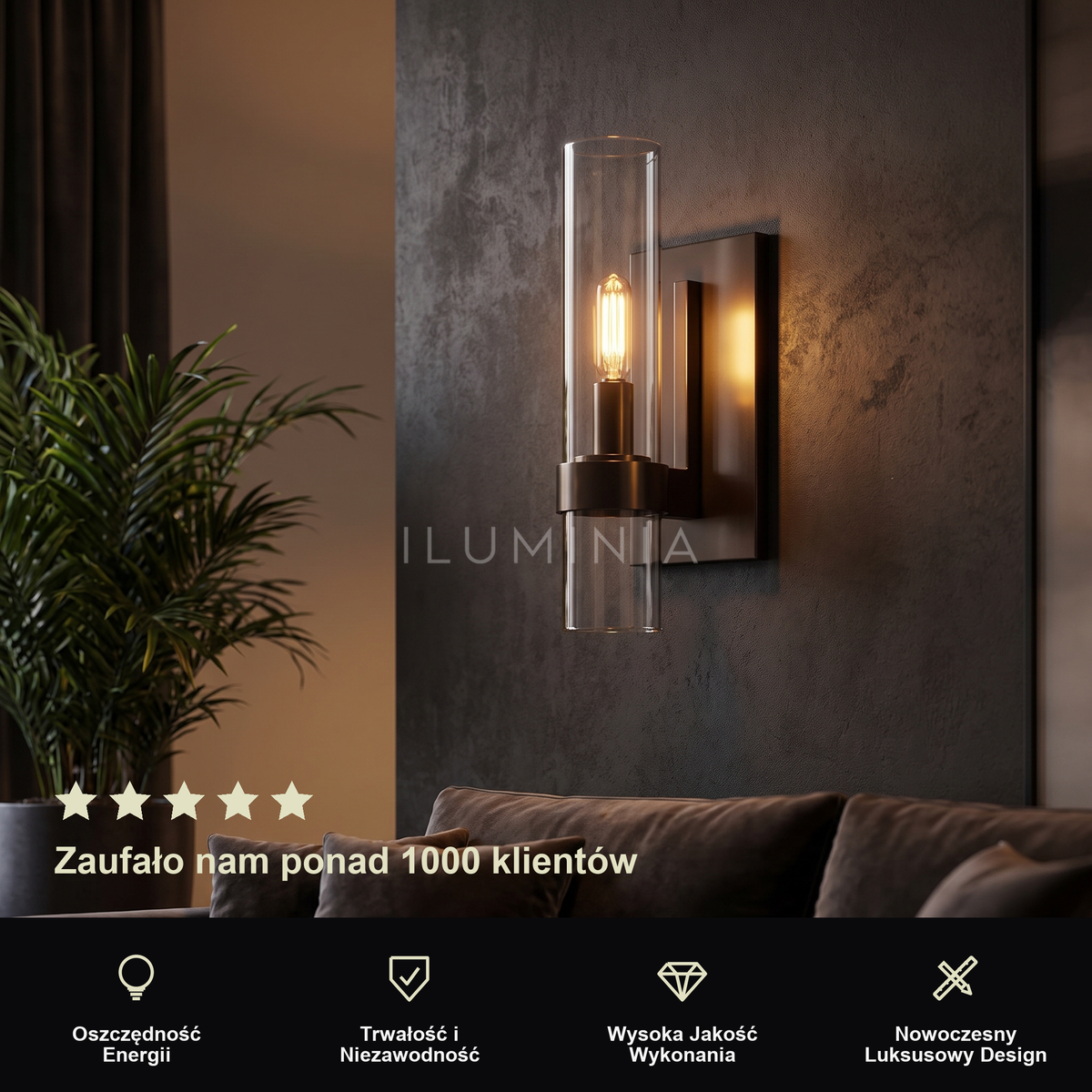 Kinkiet tuba – szklana, designerska | NIKORA