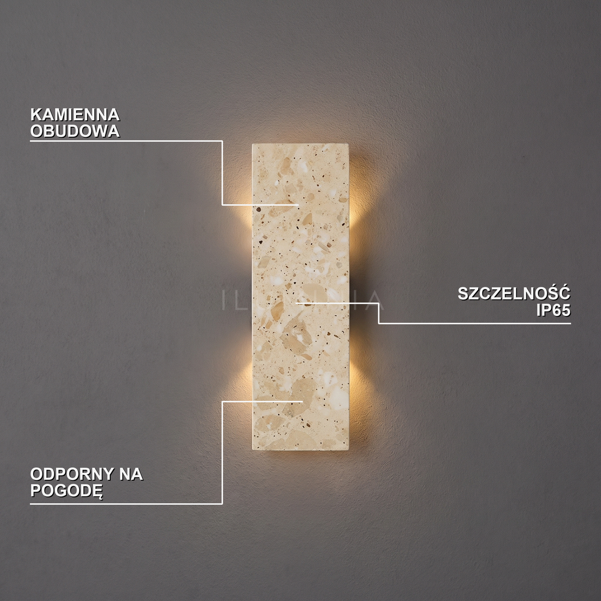 Kinkiet kamienny beżowy IP65 | TERRAN