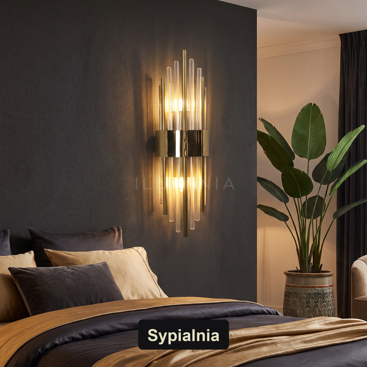 Kinkiet złoty glamour – kryształowy LED | CRISTA – sypialnia